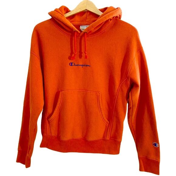 Champion Orange Vintage Women’s Reverse Weave Hooded Pullover Sweatshirt, S - Picture 1 of 12